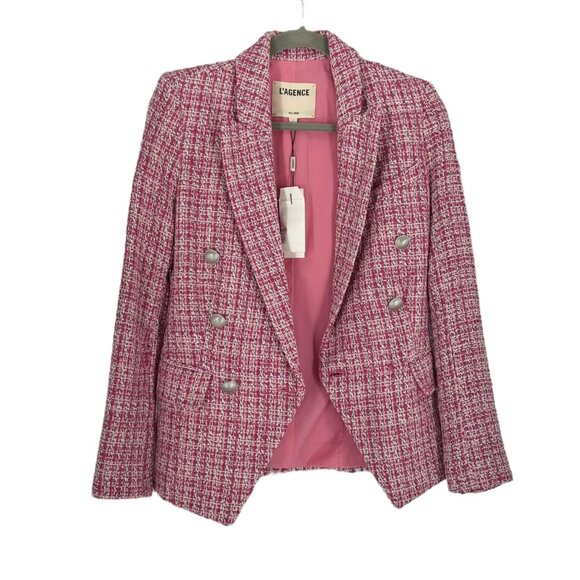 NWT L'Agence Kenzie Double Breasted Tweed Blazer Jacket - Picture 2 of 9